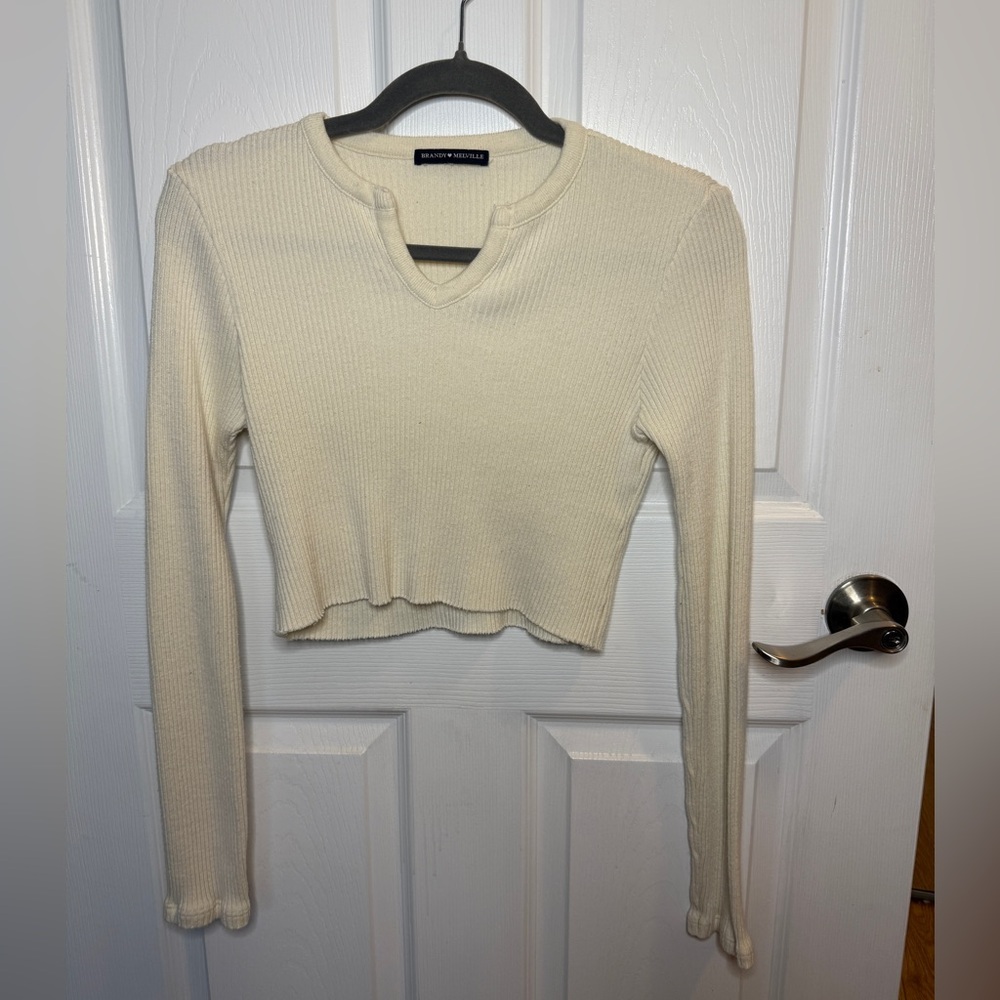 Brandy Melville Cream Ribbed Knit Top